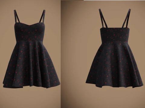 Spaghetti Strap Valentine Dress Elegant Gown 3D Clothing Model 3D Model