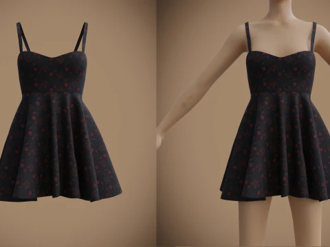 Spaghetti Strap Valentine Dress Elegant Gown 3D Clothing Model 3D Model
