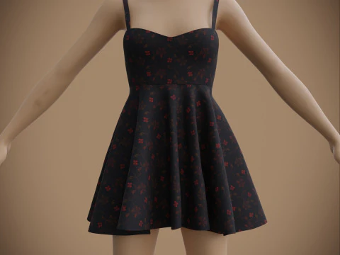 Spaghetti Strap Valentine Dress Elegant Gown 3D Clothing Model 3D Model