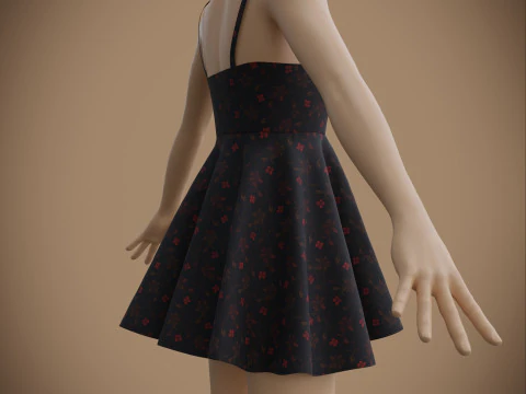 Spaghetti Strap Valentine Dress Elegant Gown 3D Clothing Model 3D Model