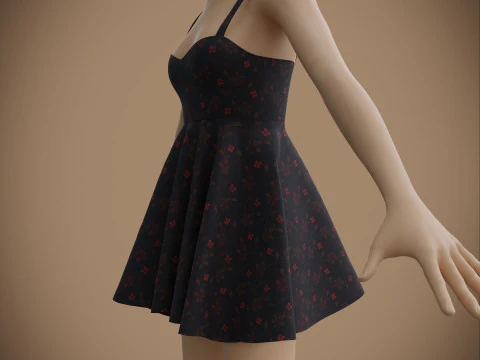 Spaghetti Strap Valentine Dress Elegant Gown 3D Clothing Model 3D Model