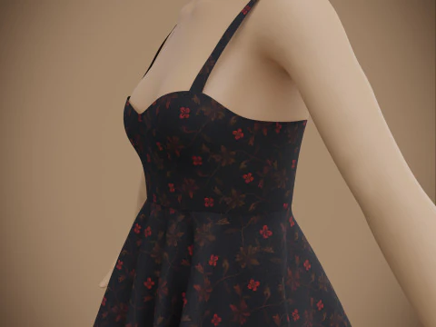 Spaghetti Strap Valentine Dress Elegant Gown 3D Clothing Model 3D Model