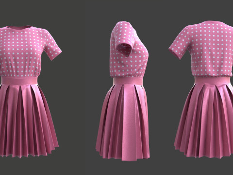 Geplooide jurk, rok en tweedelige topoutfit 3D Model