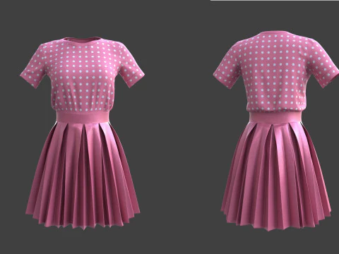 Gonna elegante a pieghe e top in due pezzi Modello 3D