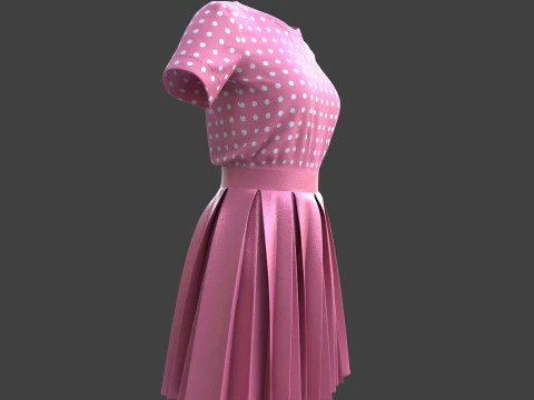 Gonna elegante a pieghe e top in due pezzi Modello 3D