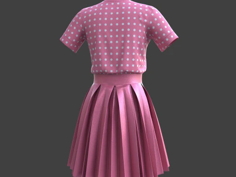 Gonna elegante a pieghe e top in due pezzi Modello 3D