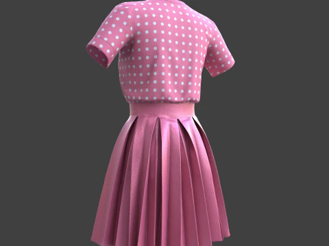 Gonna elegante a pieghe e top in due pezzi Modello 3D