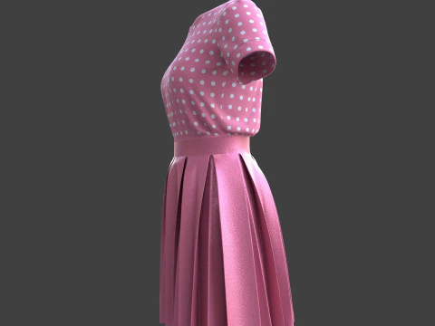 Gonna elegante a pieghe e top in due pezzi Modello 3D