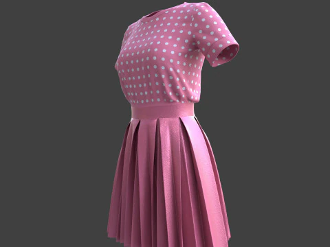 Gonna elegante a pieghe e top in due pezzi Modello 3D