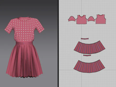 Gonna elegante a pieghe e top in due pezzi Modello 3D