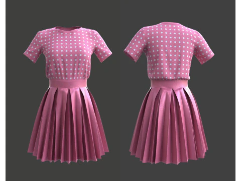 Gonna elegante a pieghe e top in due pezzi Modello 3D