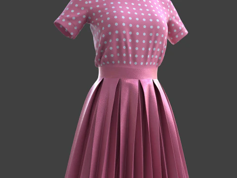 Gonna elegante a pieghe e top in due pezzi Modello 3D