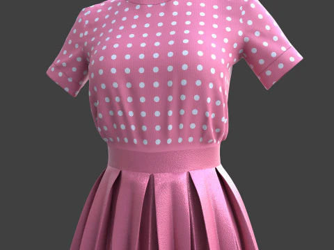 Gonna elegante a pieghe e top in due pezzi Modello 3D