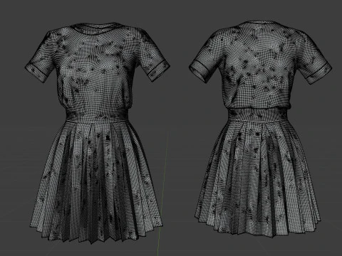 Gonna elegante a pieghe e top in due pezzi Modello 3D