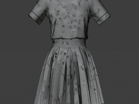 Gonna elegante a pieghe e top in due pezzi Modello 3D