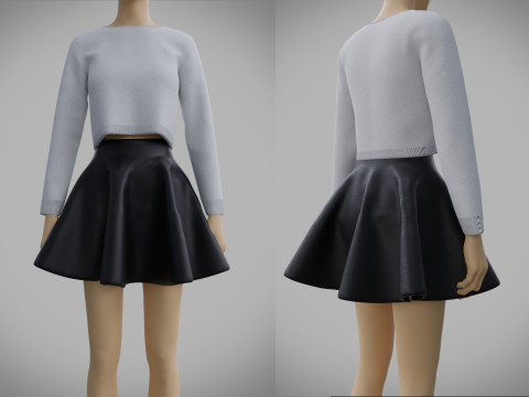 Zestaw swetra i sp&oacute;dnicy w stylu skater Model 3D