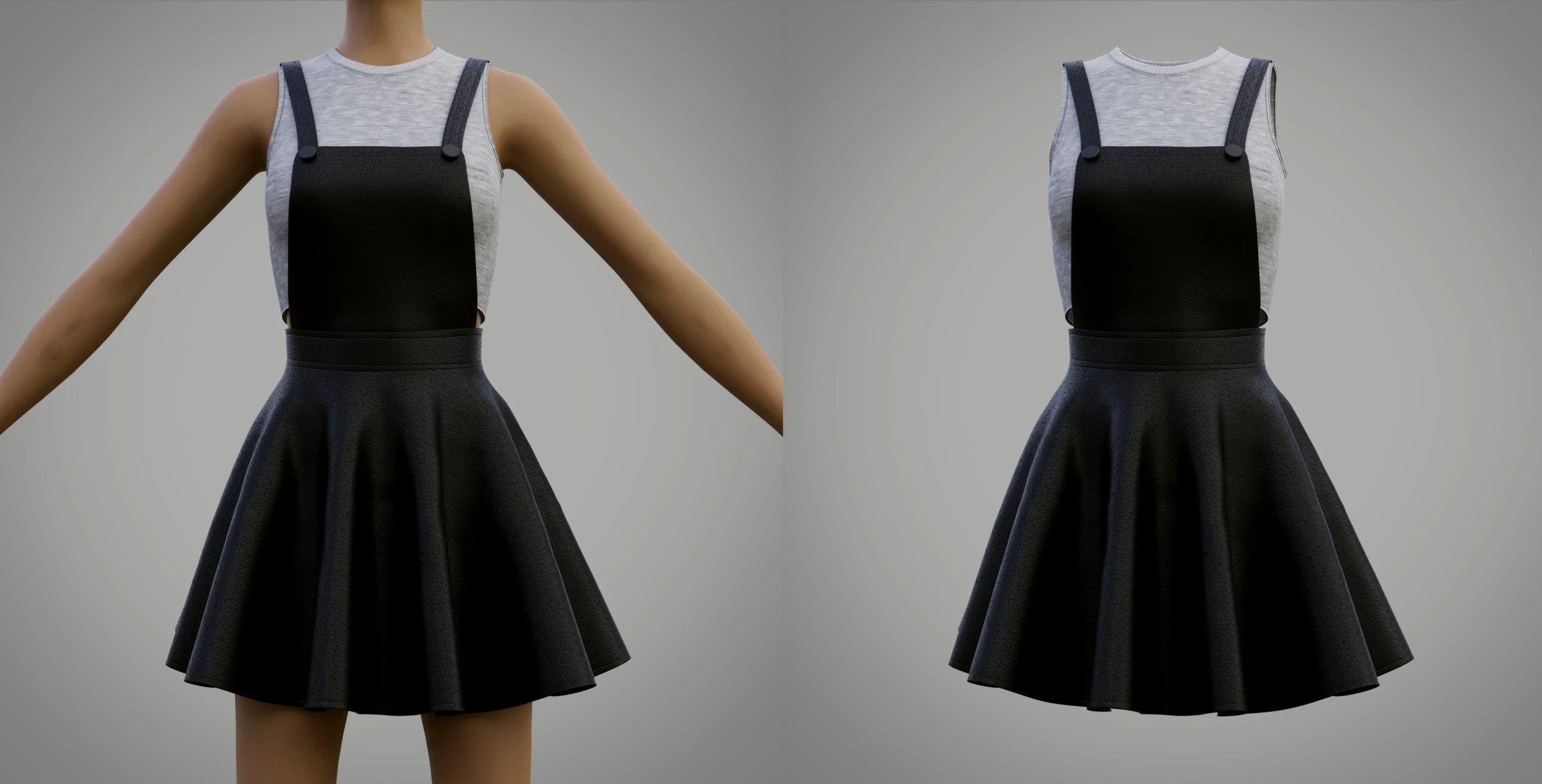 Womens Leather Skater Dress - Dungaree Skater Skirt Crop Top 3D Clothing 3D Model .c4d .max .obj .3ds .fbx .stl .blend 