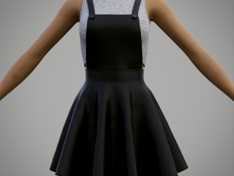 Womens Leather Skater Dress - Dungaree Skater Skirt Crop Top 3D Clothing 3D Model