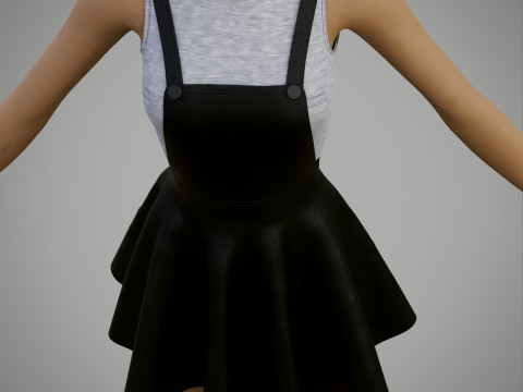 Womens Leather Skater Dress - Dungaree Skater Skirt Crop Top 3D Clothing 3D Model