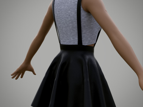 Womens Leather Skater Dress - Dungaree Skater Skirt Crop Top 3D Clothing 3D Model