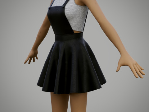 Womens Leather Skater Dress - Dungaree Skater Skirt Crop Top 3D Clothing 3D Model