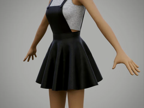 Womens Leather Skater Dress - Dungaree Skater Skirt Crop Top 3D Clothing 3D Model
