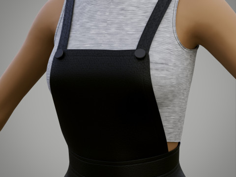 Womens Leather Skater Dress - Dungaree Skater Skirt Crop Top 3D Clothing 3D Model