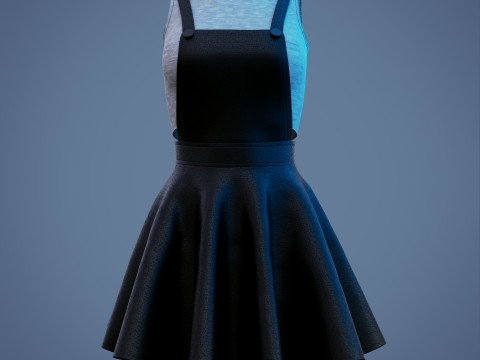 Womens Leather Skater Dress - Dungaree Skater Skirt Crop Top 3D Clothing 3D Model