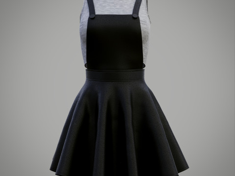 Womens Leather Skater Dress - Dungaree Skater Skirt Crop Top 3D Clothing 3D Model