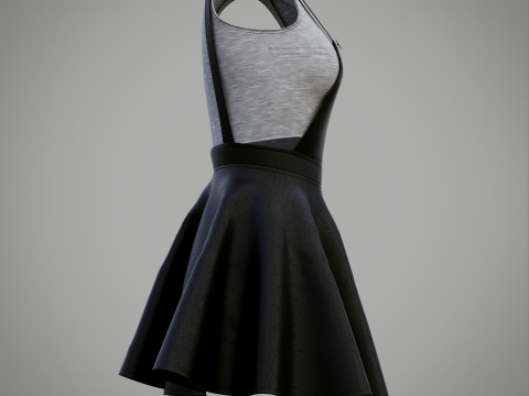 Womens Leather Skater Dress - Dungaree Skater Skirt Crop Top 3D Clothing 3D Model
