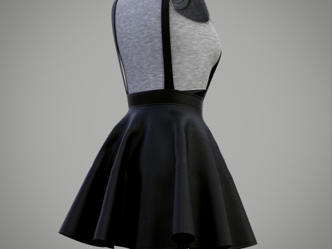 Womens Leather Skater Dress - Dungaree Skater Skirt Crop Top 3D Clothing 3D Model