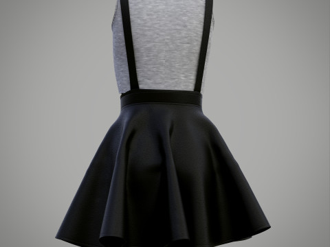 Womens Leather Skater Dress - Dungaree Skater Skirt Crop Top 3D Clothing 3D Model