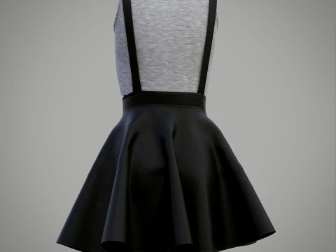Womens Leather Skater Dress - Dungaree Skater Skirt Crop Top 3D Clothing 3D Model
