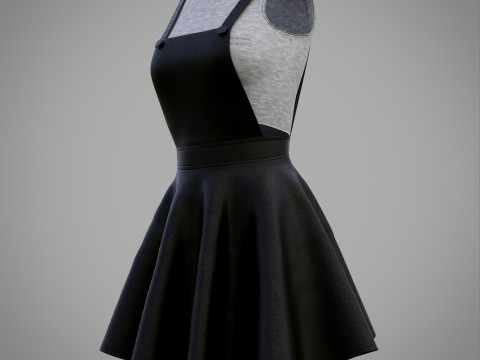 Womens Leather Skater Dress - Dungaree Skater Skirt Crop Top 3D Clothing 3D Model
