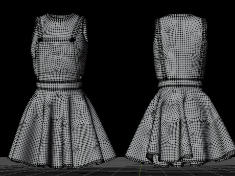 Womens Leather Skater Dress - Dungaree Skater Skirt Crop Top 3D Clothing 3D Model