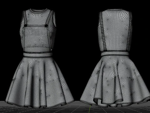 Womens Leather Skater Dress - Dungaree Skater Skirt Crop Top 3D Clothing 3D Model