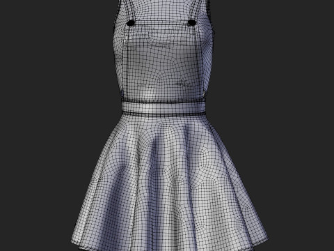 Womens Leather Skater Dress - Dungaree Skater Skirt Crop Top 3D Clothing 3D Model