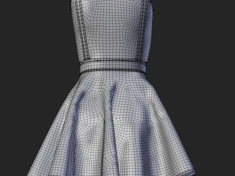 Womens Leather Skater Dress - Dungaree Skater Skirt Crop Top 3D Clothing 3D Model