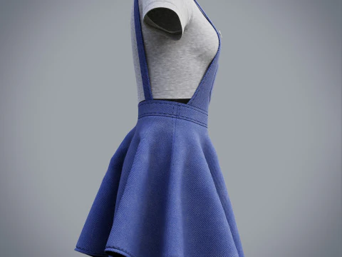 Womens Denim Skater Dress Dungaree Dress Crop Top 3D Clothing 3D Model