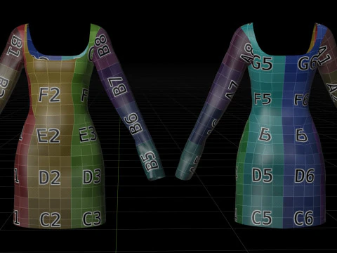 Square Neck Long Sleeve Bodycon Mini Dress 3D Clothing Model 3D Model