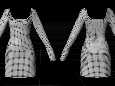 Square Neck Long Sleeve Bodycon Mini Dress 3D Clothing Model 3D Model