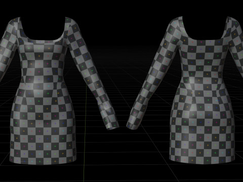 Square Neck Long Sleeve Bodycon Mini Dress 3D Clothing Model 3D Model