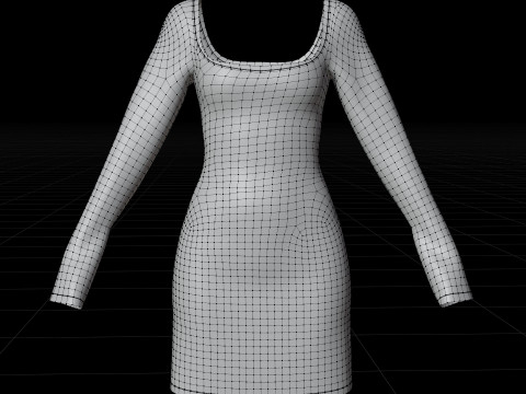 Square Neck Long Sleeve Bodycon Mini Dress 3D Clothing Model 3D Model