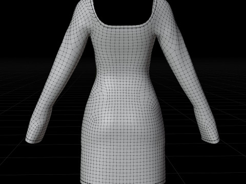Square Neck Long Sleeve Bodycon Mini Dress 3D Clothing Model 3D Model