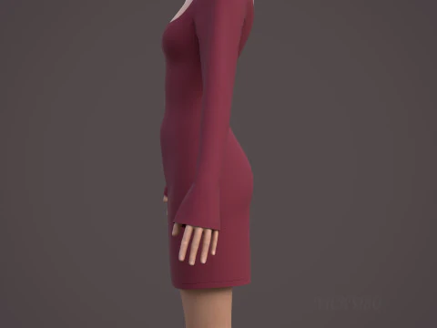 Square Neck Long Sleeve Bodycon Mini Dress 3D Clothing Model 3D Model