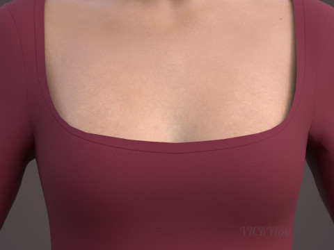 Square Neck Long Sleeve Bodycon Mini Dress 3D Clothing Model 3D Model