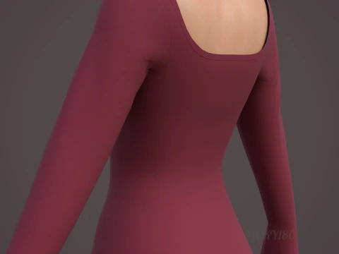 Square Neck Long Sleeve Bodycon Mini Dress 3D Clothing Model 3D Model