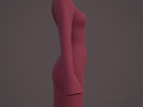 Square Neck Long Sleeve Bodycon Mini Dress 3D Clothing Model 3D Model