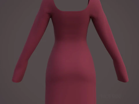 Square Neck Long Sleeve Bodycon Mini Dress 3D Clothing Model 3D Model