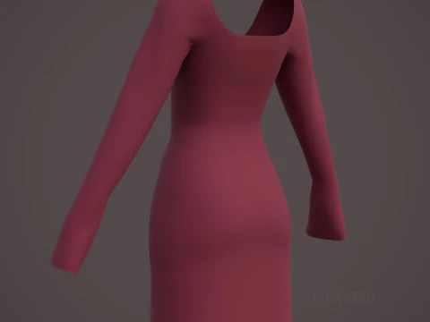 Square Neck Long Sleeve Bodycon Mini Dress 3D Clothing Model 3D Model